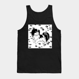 Dog Lover Black & White ShihTzu or Pekingese Dogs Cute Paw Prints Tank Top